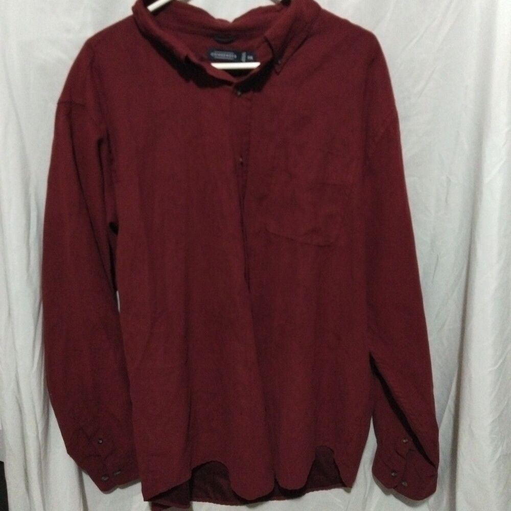 Consensus Mens Shirt Button Down Polyester Solid Brown Long Sleeve Xxl